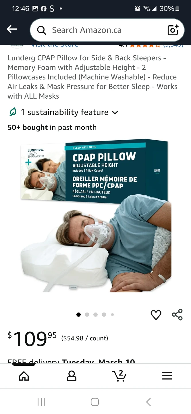 Lunderg CPAP Pillow for Side & Back Sleepers - Memory Foam - photo 3