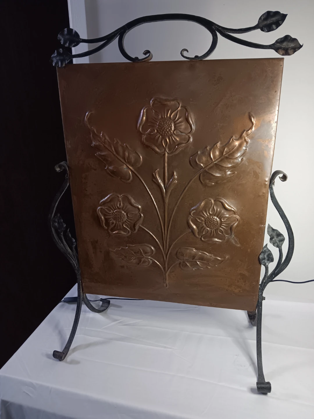 Copper Fireplace Screen with Floral Embossing