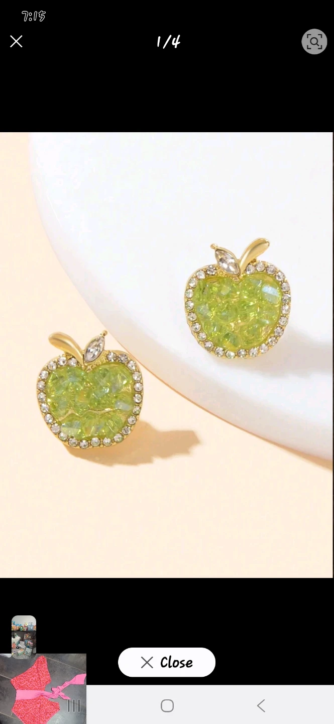 Apple Earrings with Rhinestones - Gold Tone - photo 2