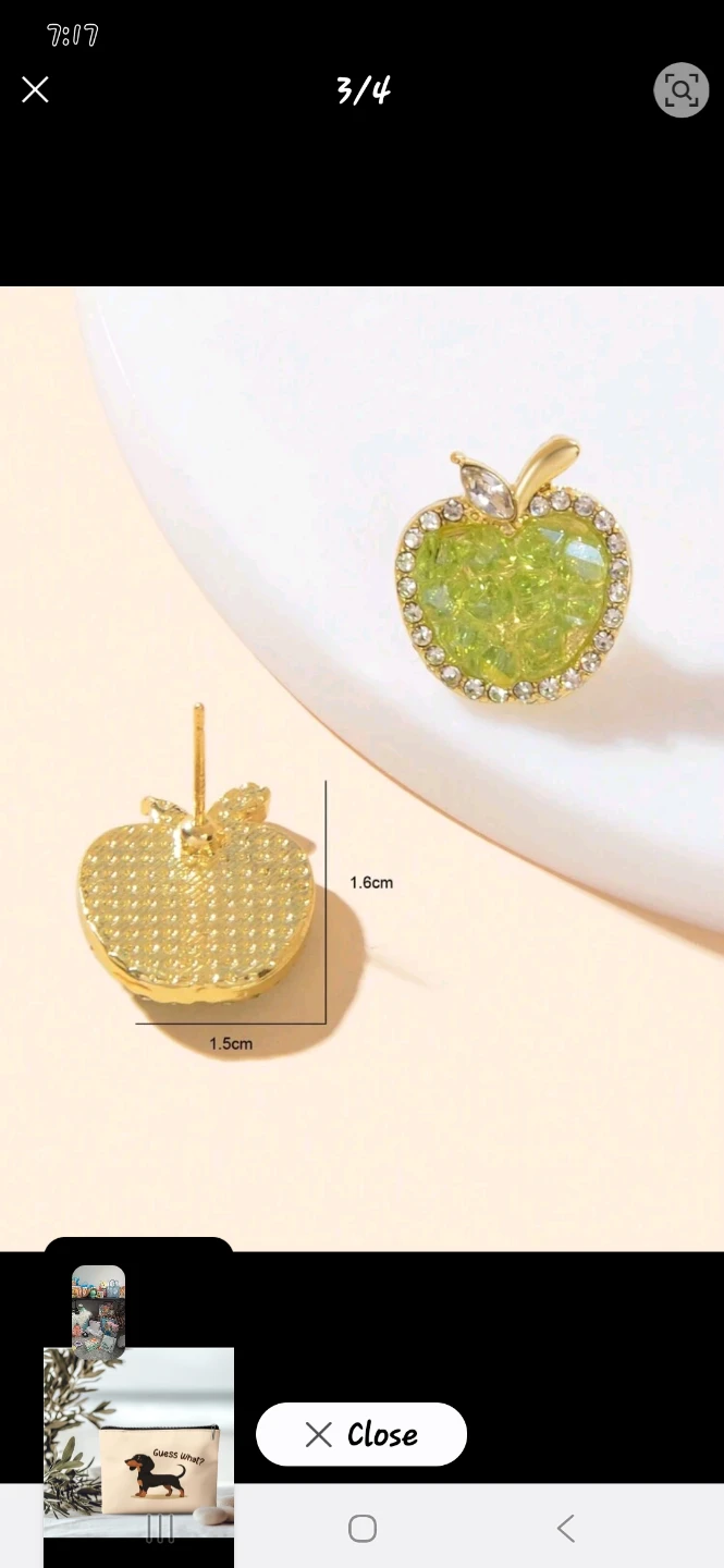 Apple Earrings with Rhinestones - Gold Tone - photo 4