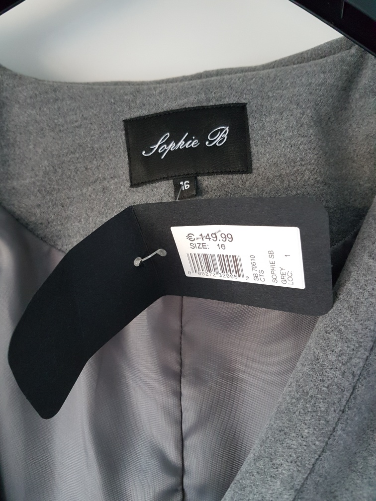 Sophie B Grey Hooded Belted Coat - Size 16