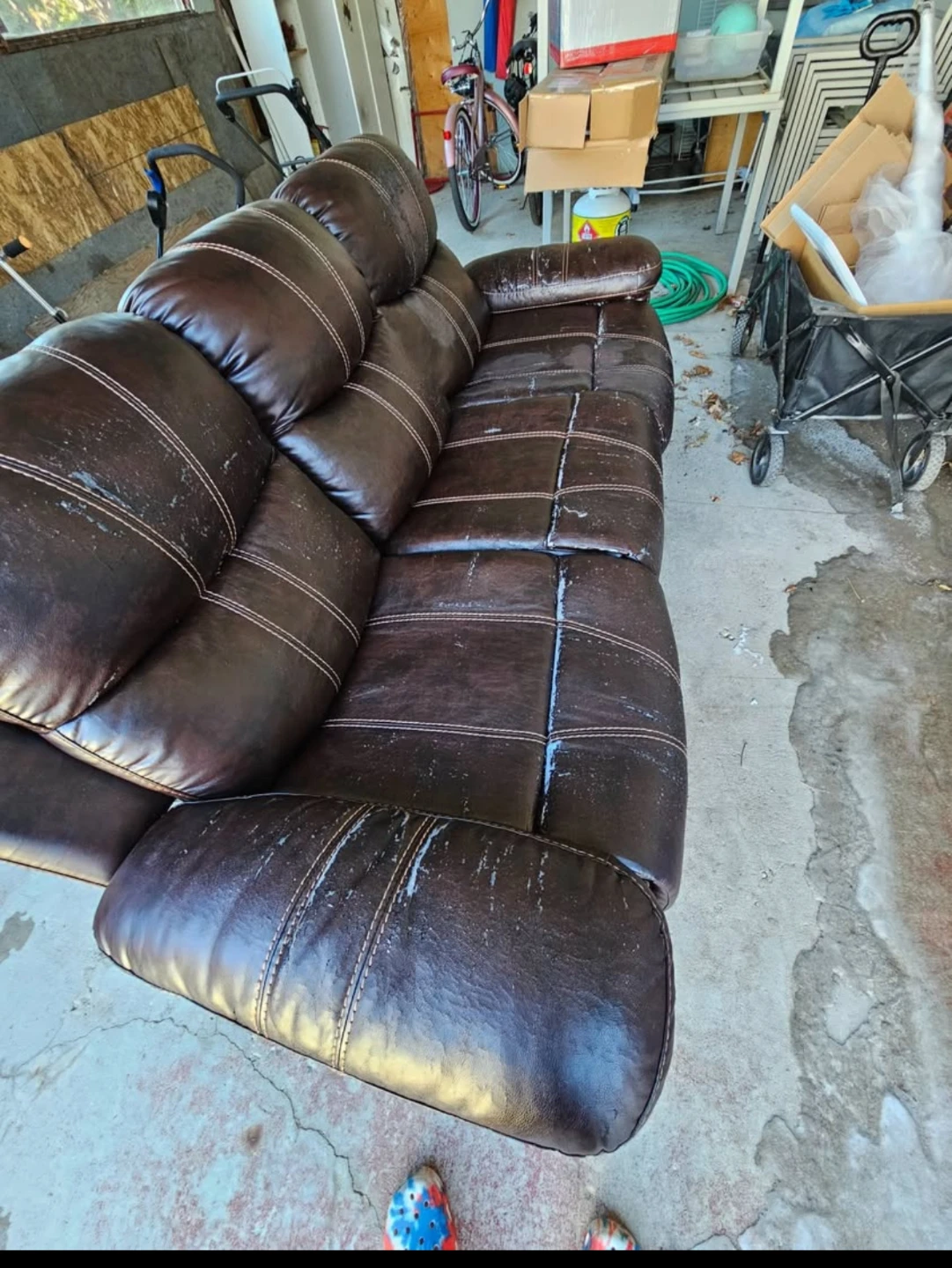 FREE - Brown Leather Reclining Sofa - photo 2