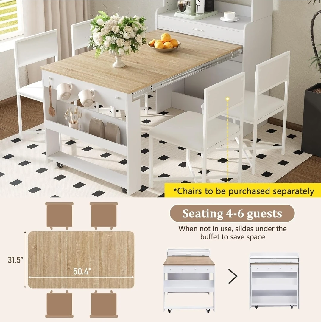 White Expandable Dining Table with Storage Shelves - photo 4
