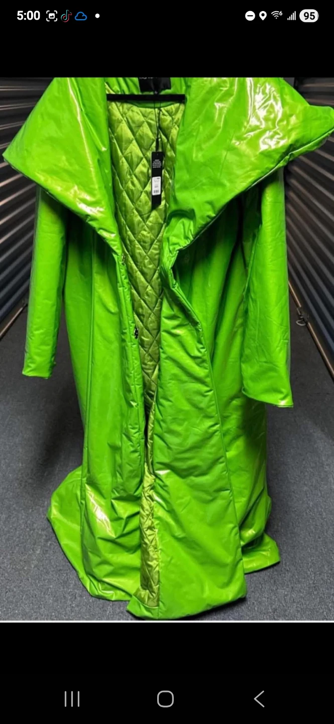 Fashion Nova Green Vinyl Puffer Coat
