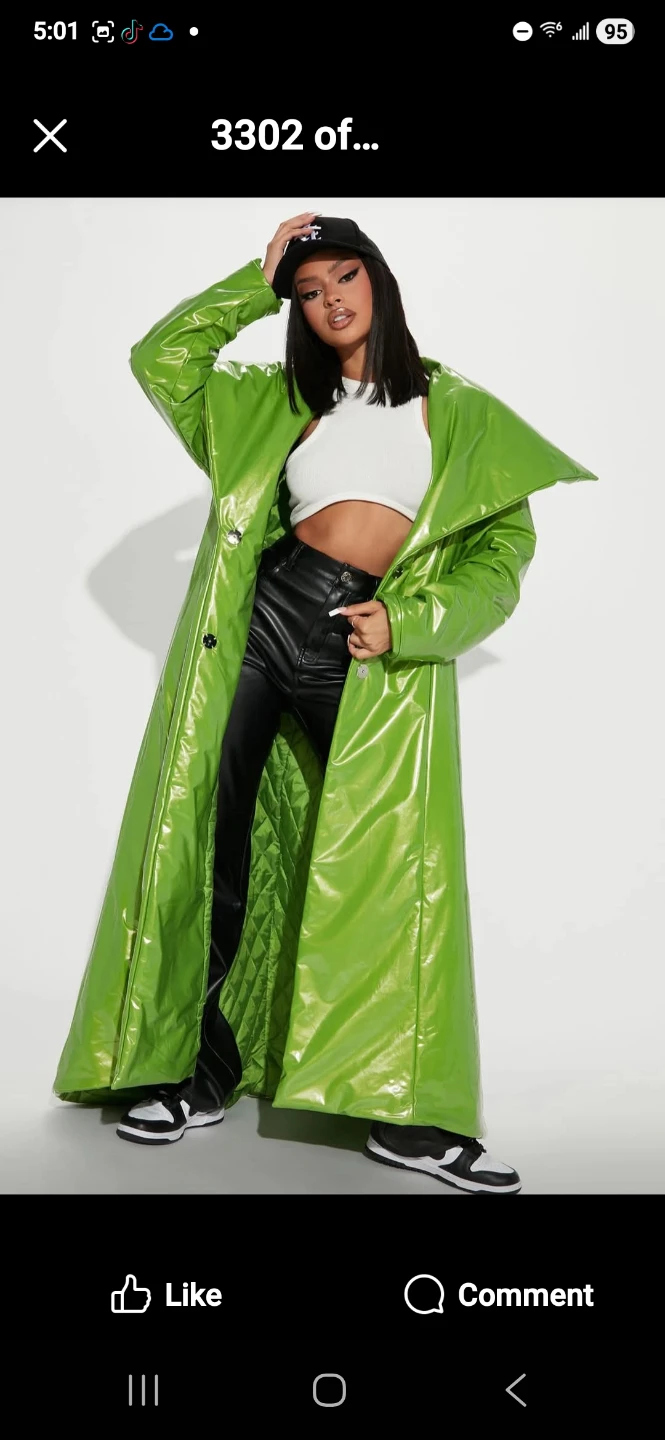Fashion Nova Green Vinyl Puffer Coat - photo 4