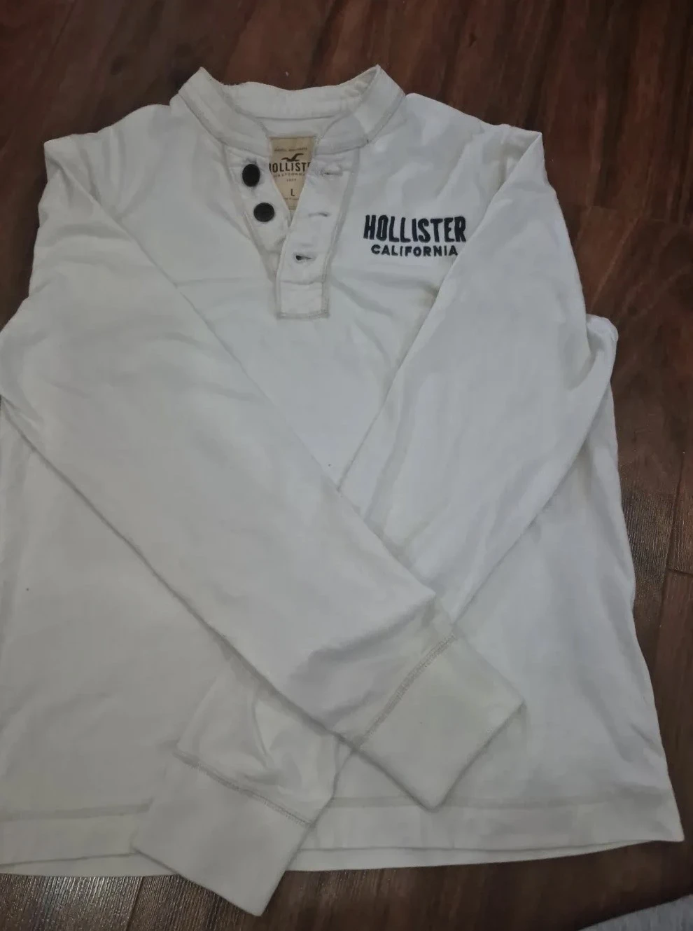 Hollister Long Sleeve Henley Shirt - White - Size L - photo 2