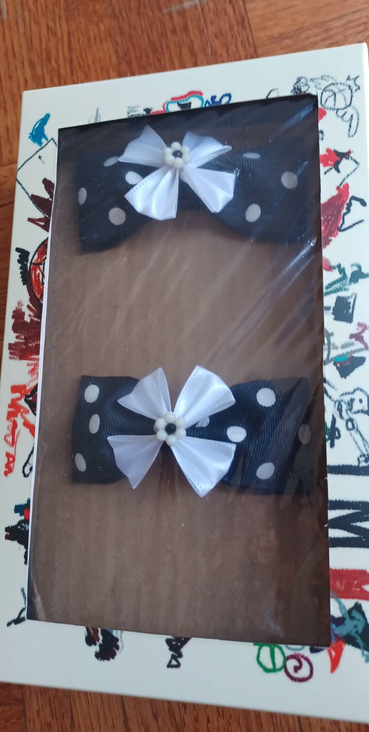 Set of 2 Black and White Polka Dot Hair Bows - photo 2