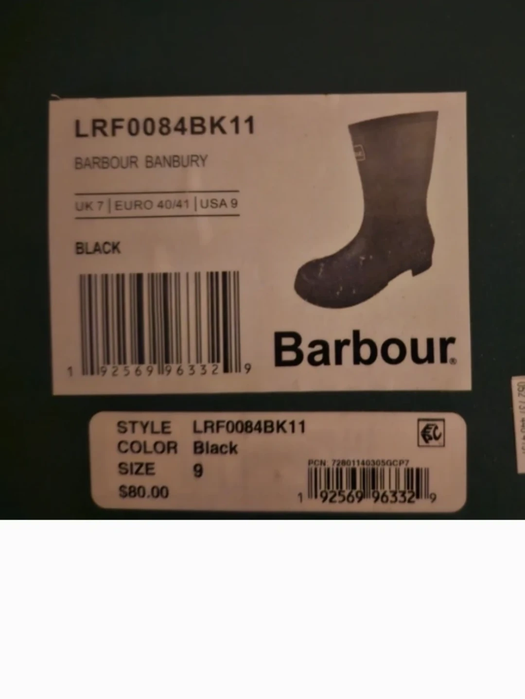 NEW WATERPROOF RUBBER 9, 8.5W BOOTS🥕WOMENS BARBOUR BLACK - photo 3