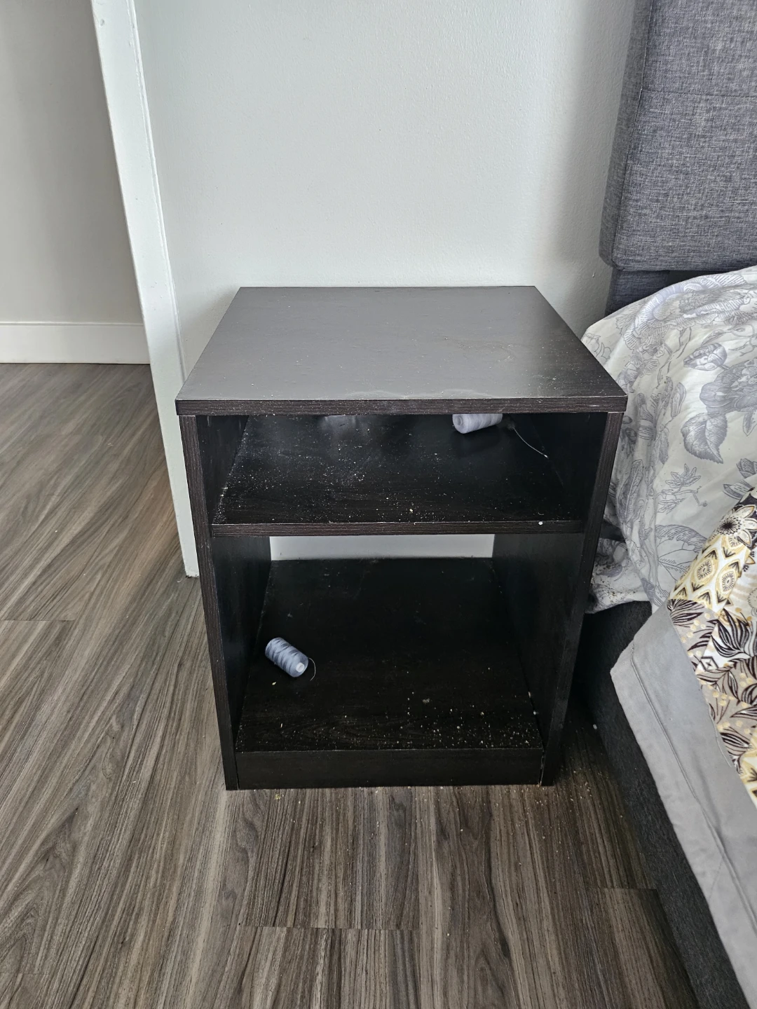 Dark Wood Nightstand with Two Shelves