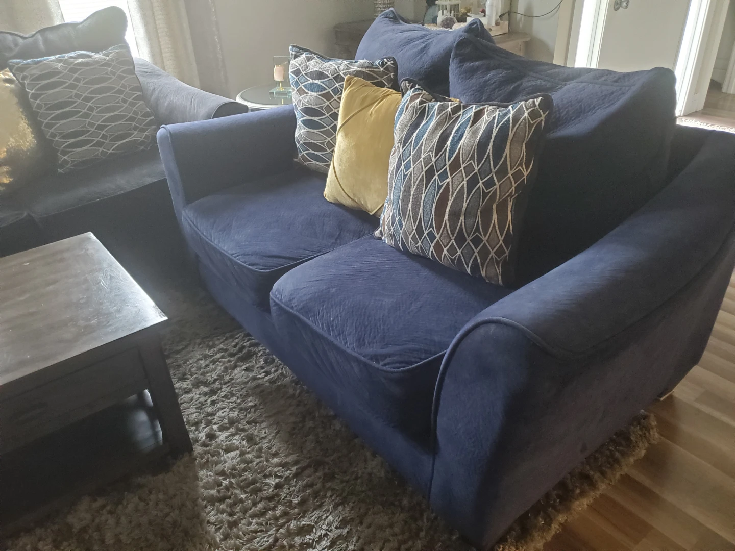 Navy Blue Velvet Sofa and Loveseat - photo 2