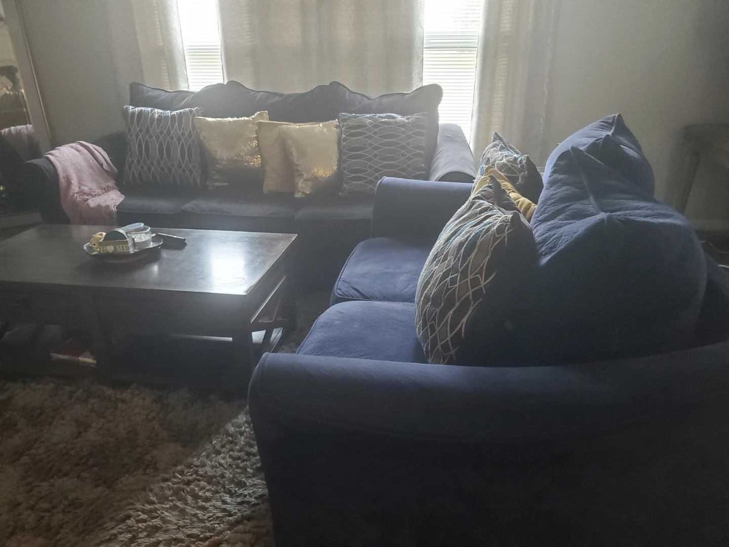 Navy Blue Velvet Sofa and Loveseat - photo 3