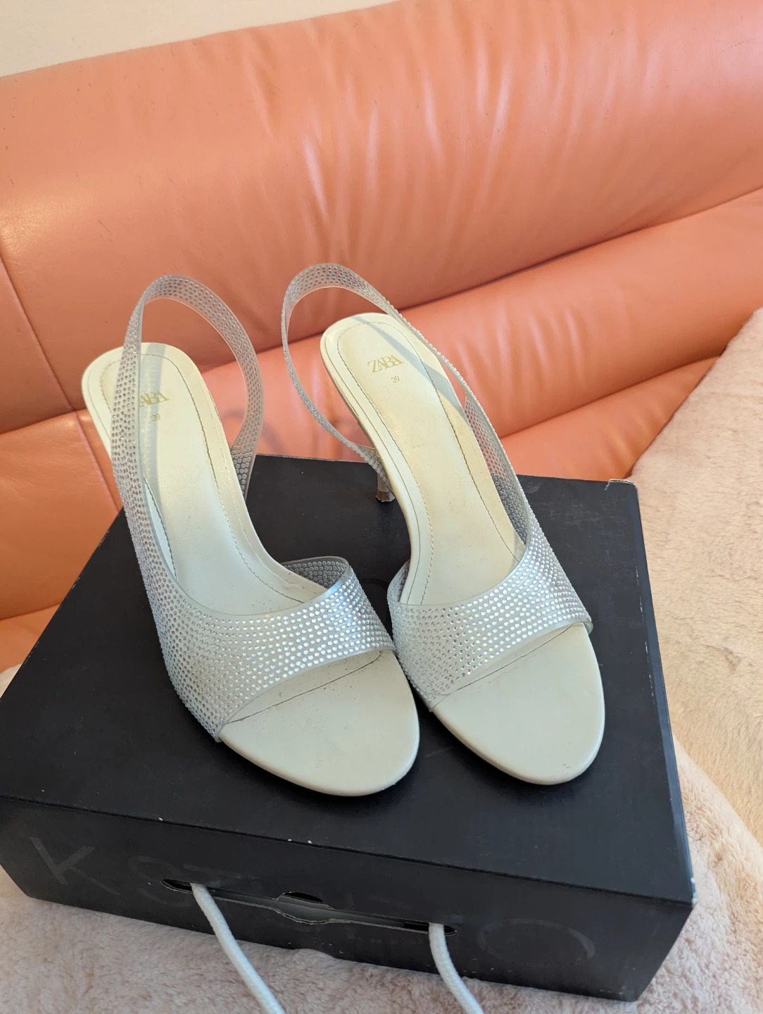 ZARA Slingback Heels with Rhinestones Size 39