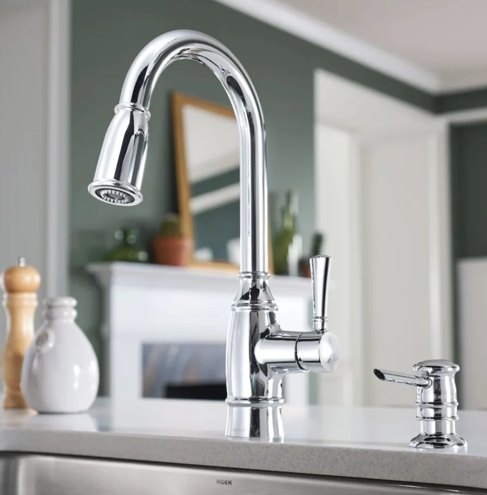 Moen Noell kitchen faucet with soap dispenser
