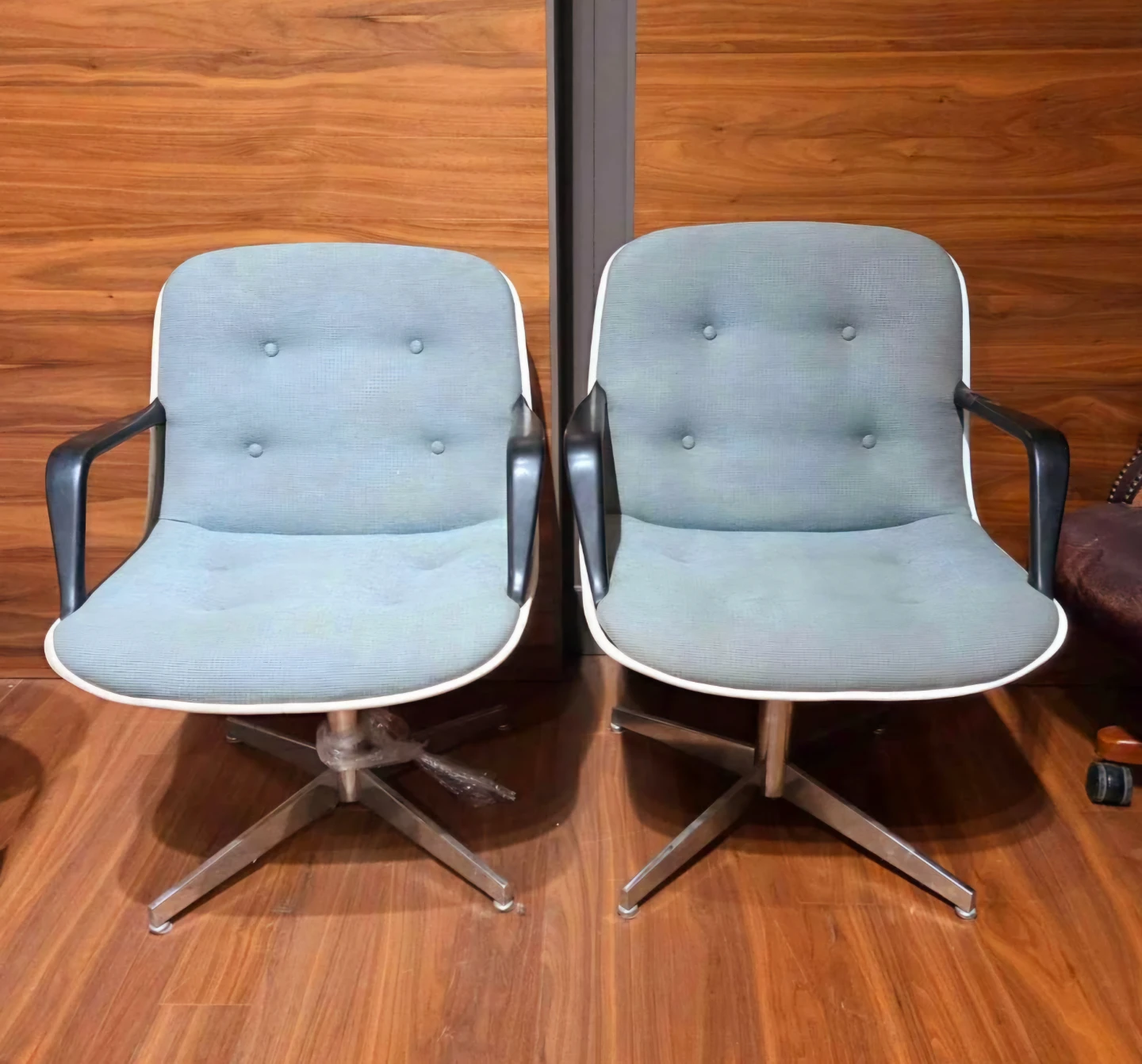Pair Of Steelcase Tufted Accent Chairs With Fiberglass Shell