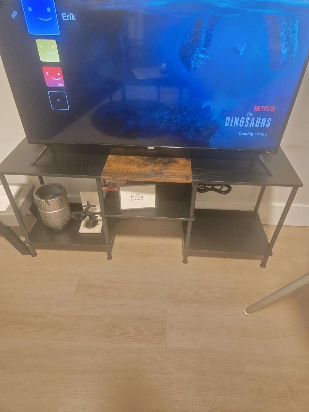 Black TV Stand with Rustic Wood Accent - photo 2