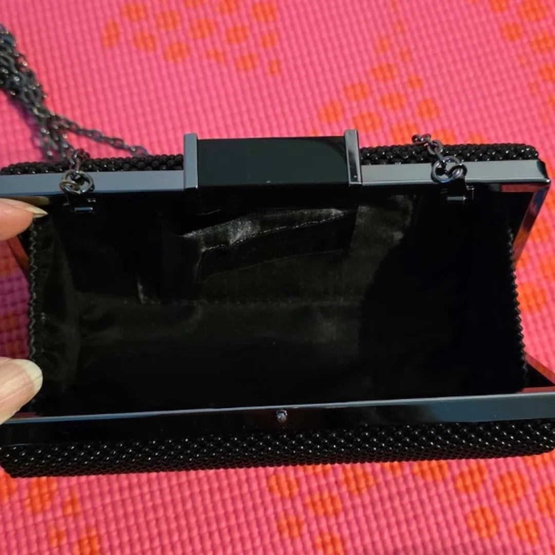 Black Beaded Clutch with Chain - photo 3
