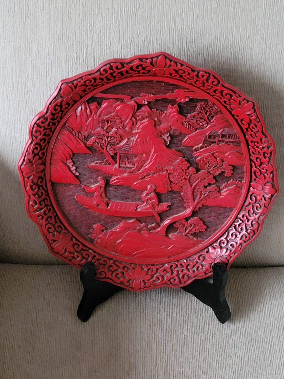 Red Carved Decorative Plate