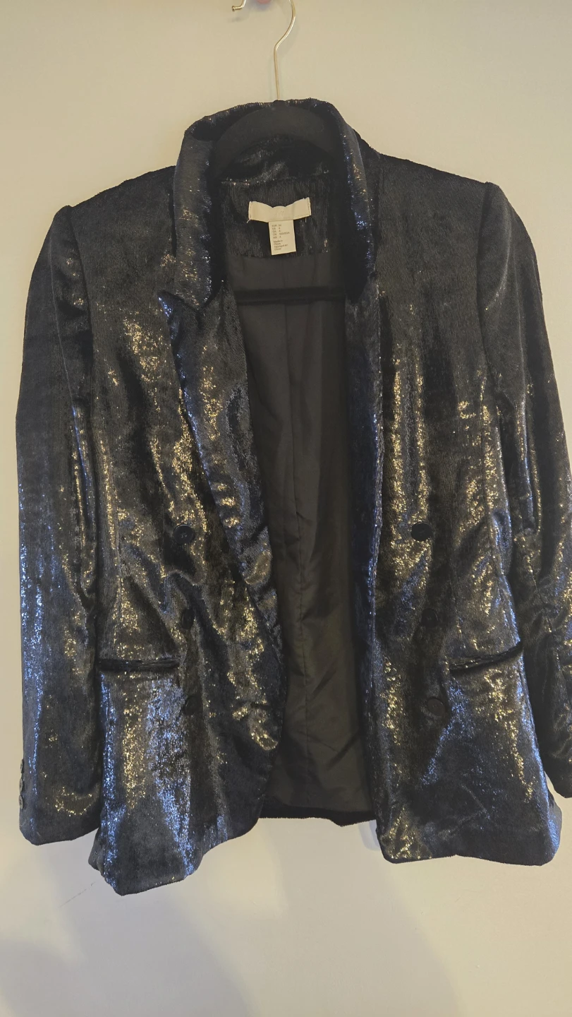 H&M Black Sparkly Velvet Blazer - Size US 4