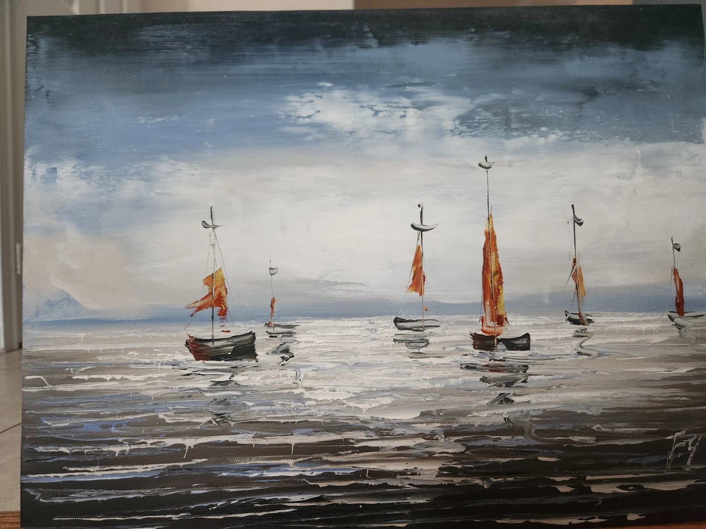 Oil Painting - Sailboats on Water