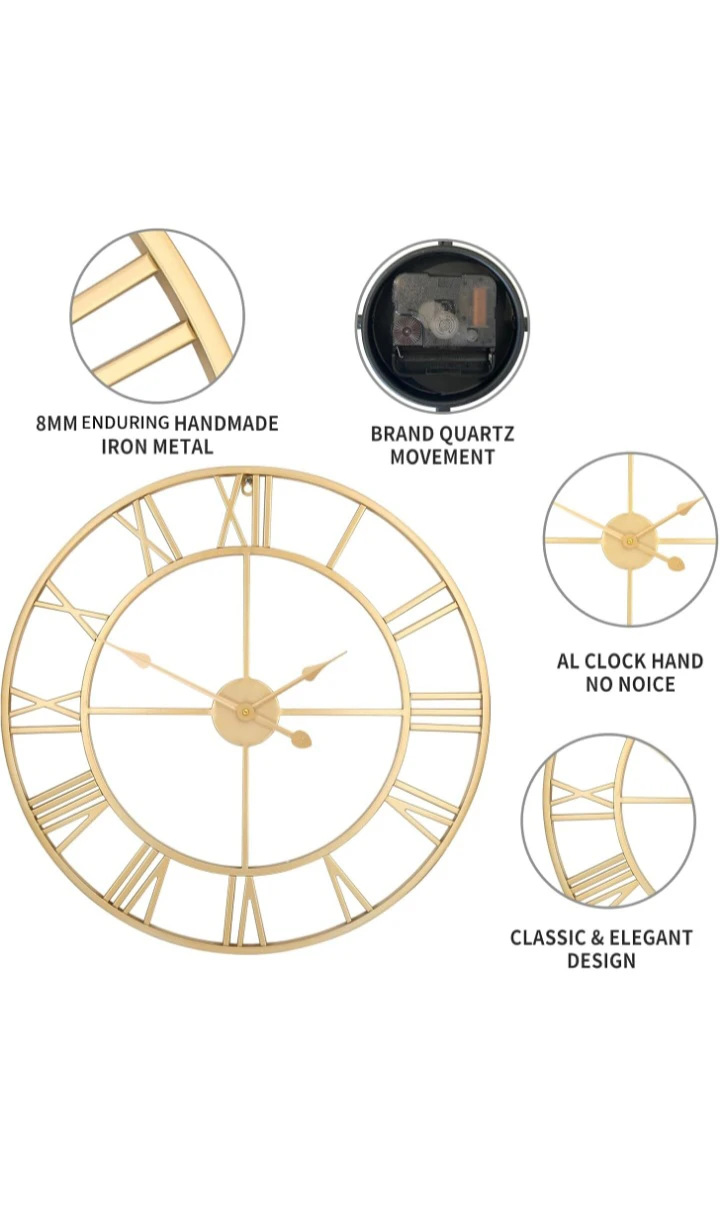 Gold Roman Numeral Decorative Wall Clock - 47cm - photo 3