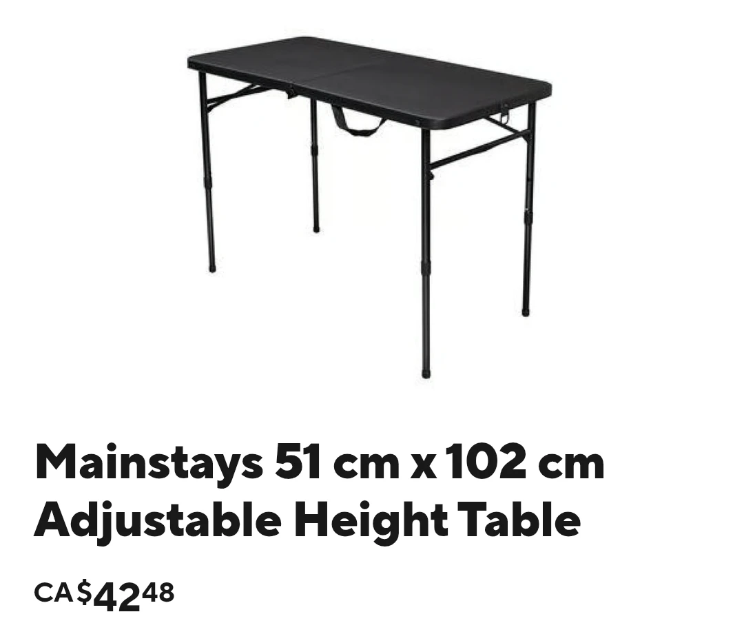 Mainstays 51 cm x 102 cm Adjustable Height Table