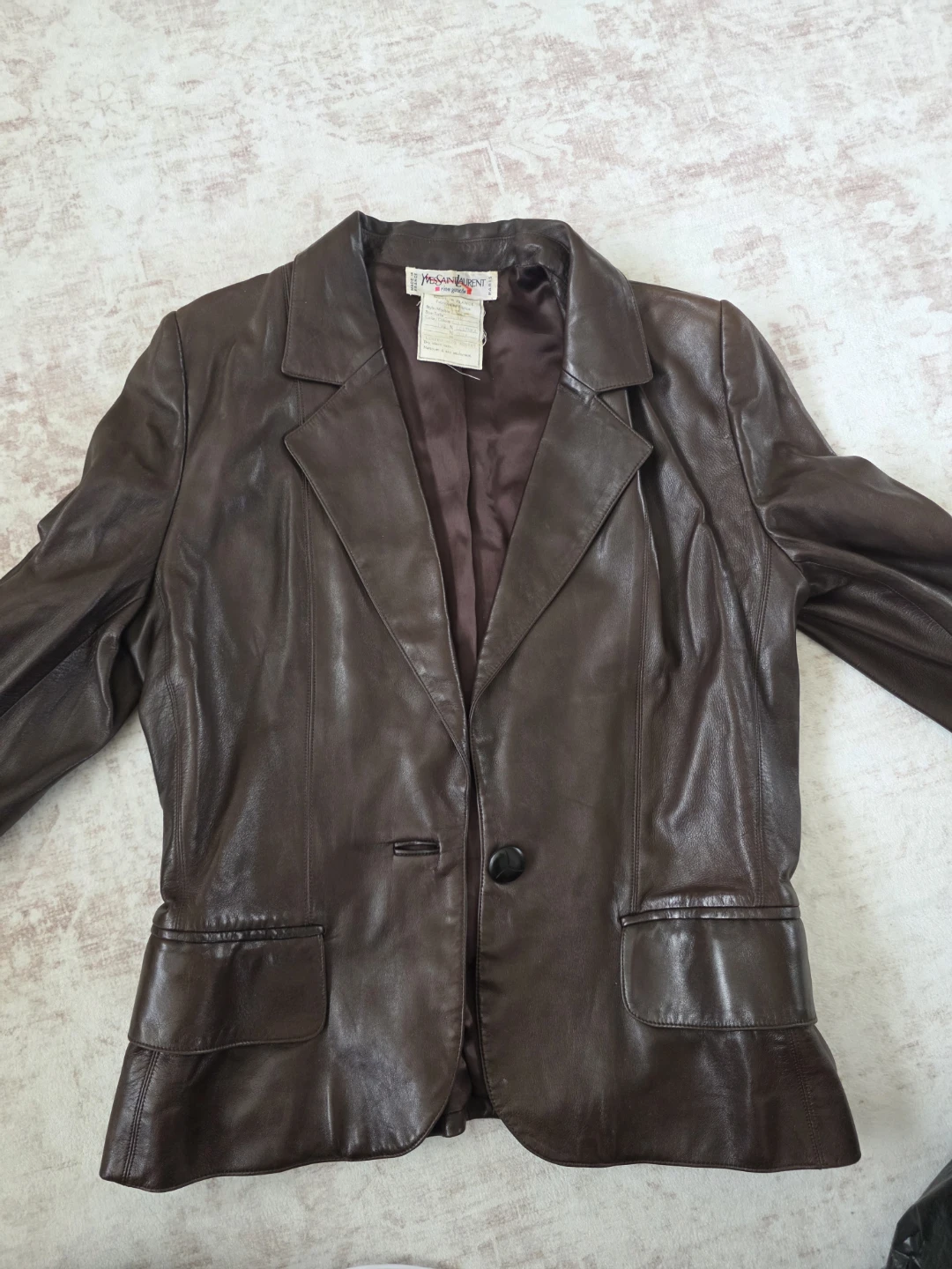 Yves Saint Laurent Rive Gauche Leather Blazer Size 40 Brown