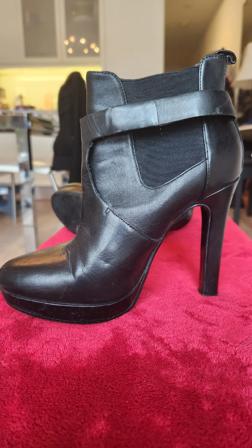 Zara Black Leather Heeled Ankle Boots Size 36 - photo 2