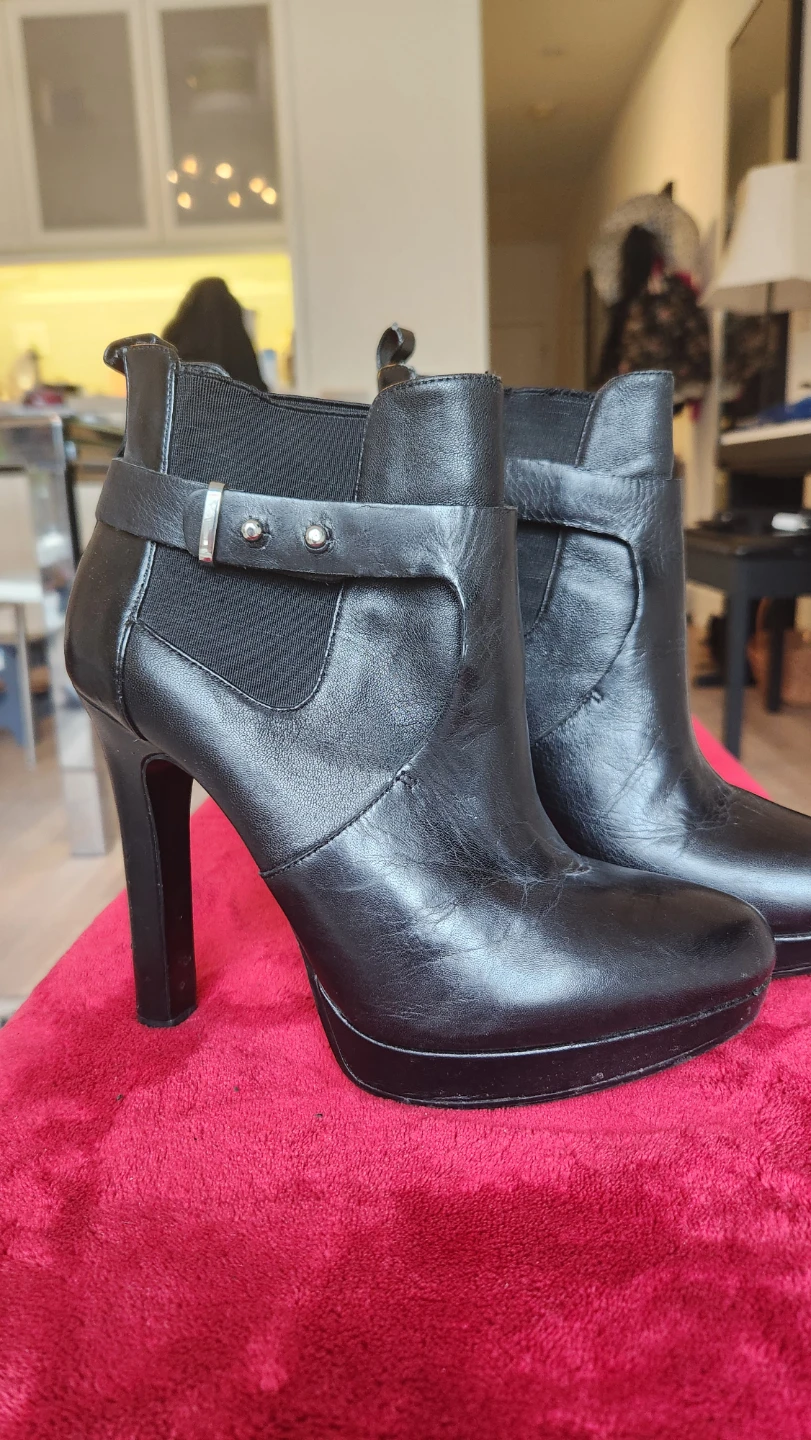 Zara Black Leather Heeled Ankle Boots Size 36 - photo 4