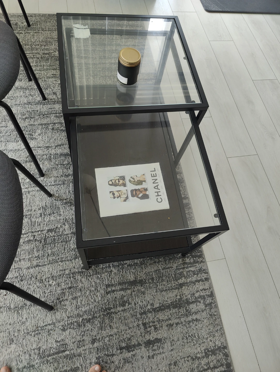 IKEA VITTSJÖ Nested Black Metal Coffee Table with Glass Top - photo 2