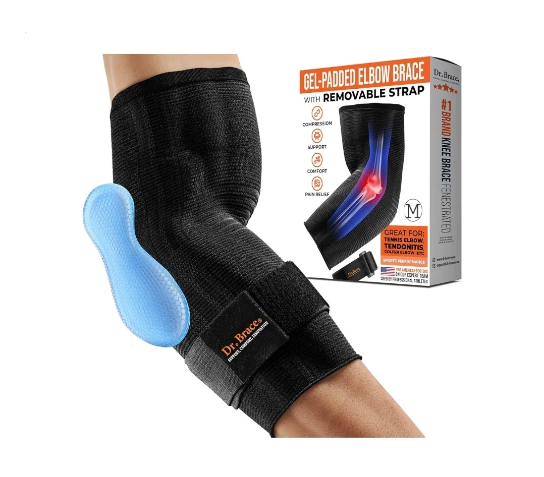 Dr Brace Elite Elbow Brace Compression Sleeve Gel Pad, Medium