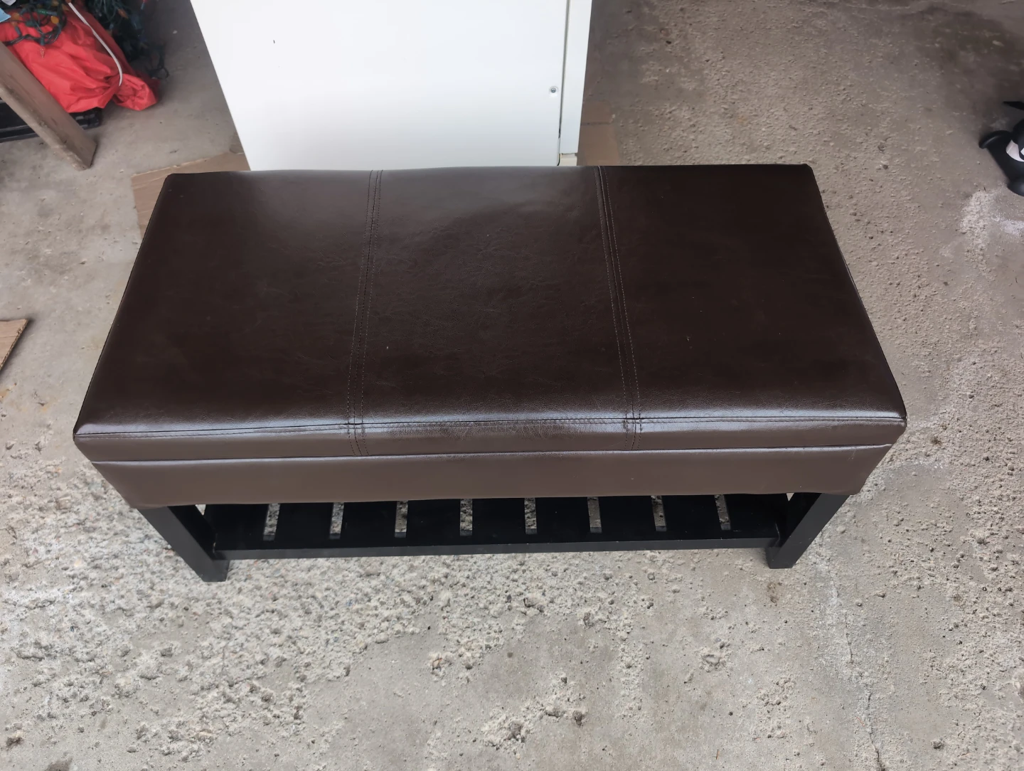 Brown Faux Leather Storage Bench