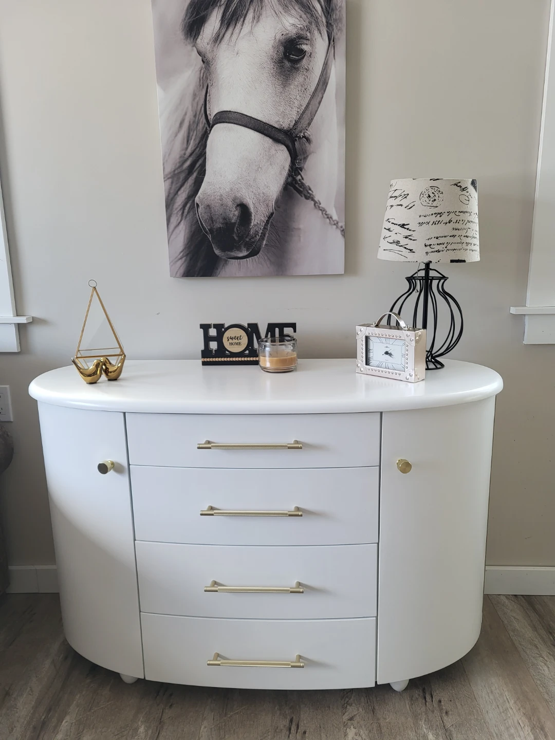 White Curved Dresser with Gold Hardware - photo 5