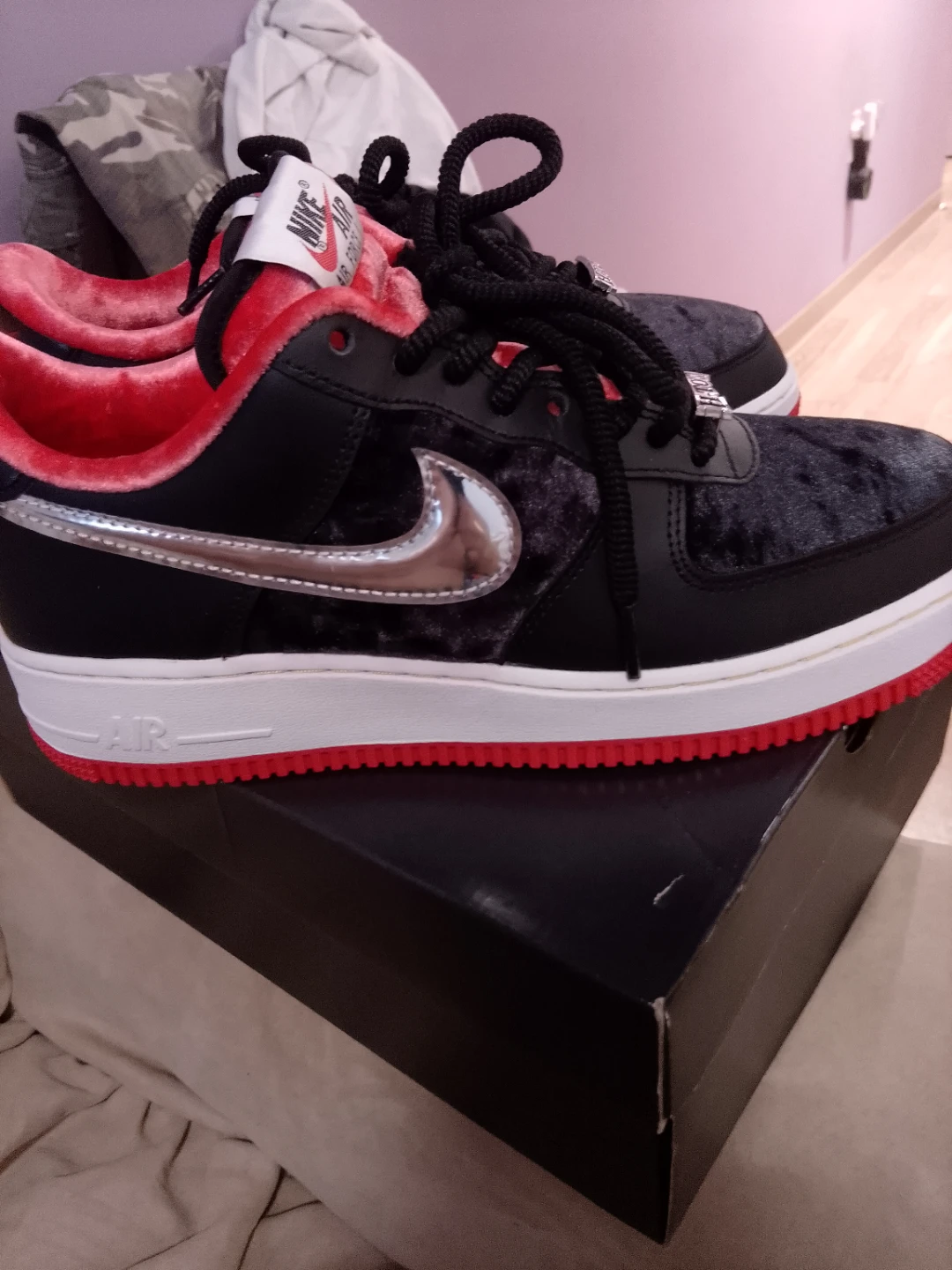 Nike Air Force 1 Low "H-Town" Black Velvet Red Bottoms - photo 2