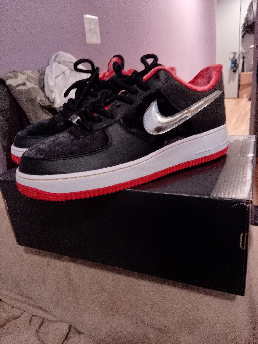 Nike Air Force 1 Low "H-Town" Black Velvet Red Bottoms - photo 4