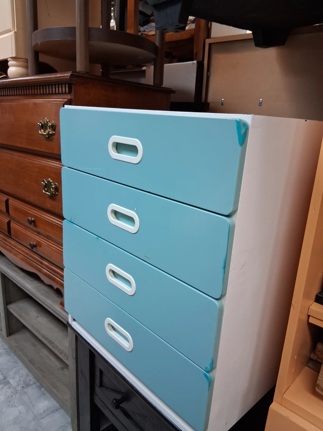 Four-Drawer Chest with White and Blue Finish