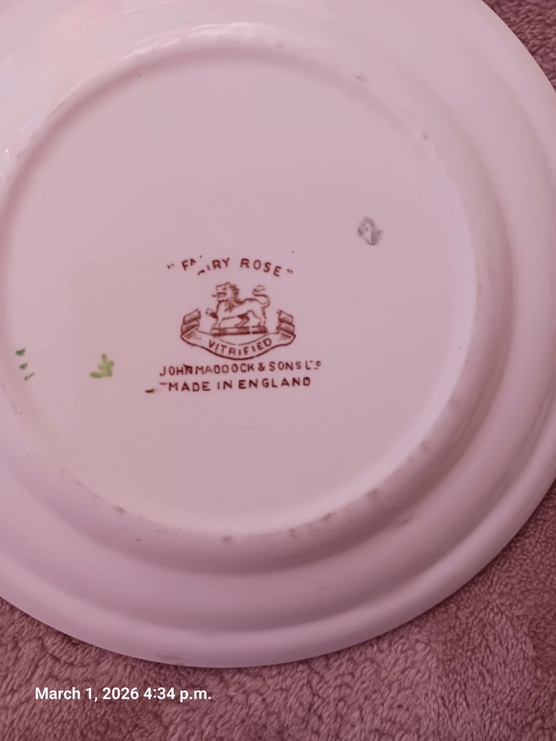John Maddock & Sons "Fairy Rose" Vitrified Plate - photo 5