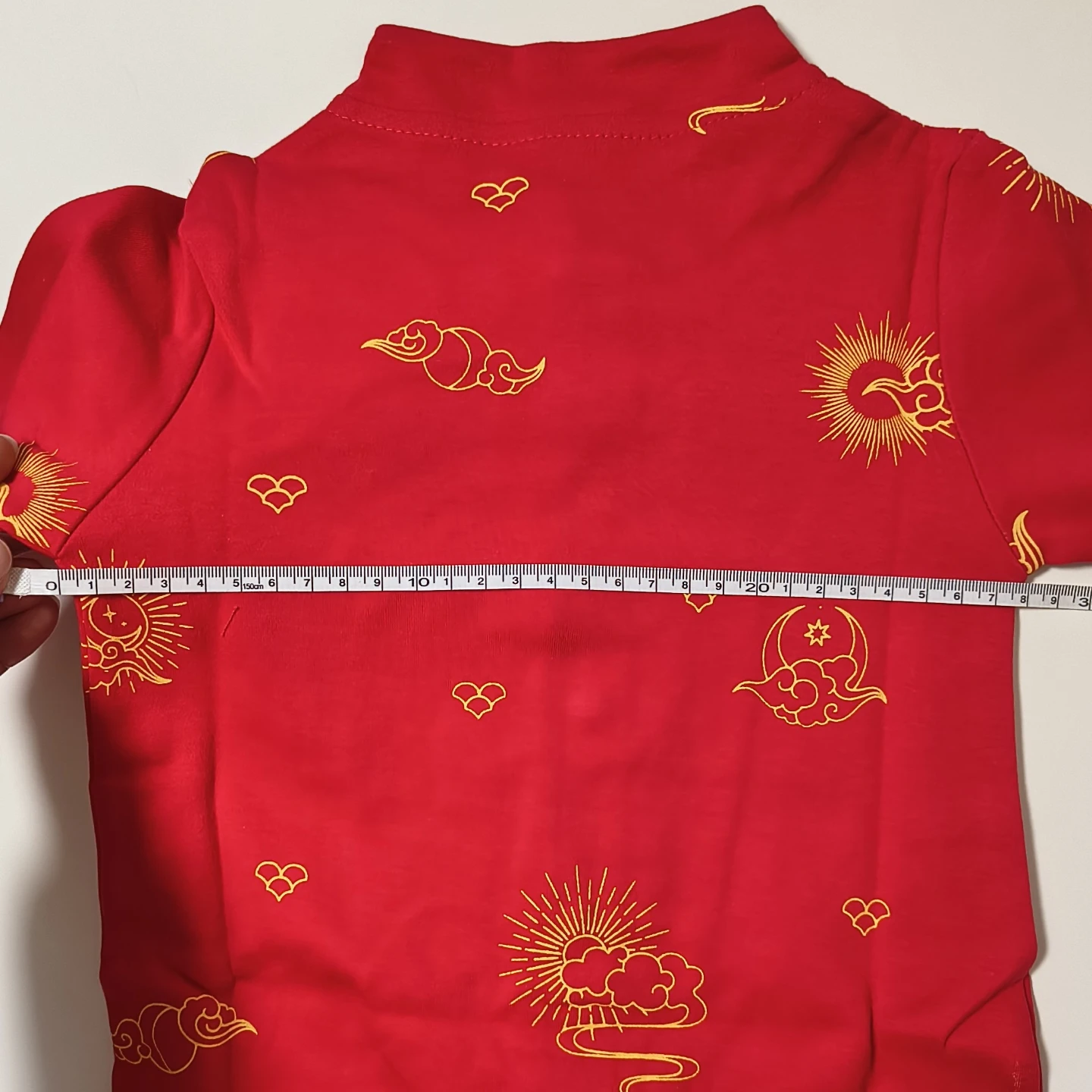 Red Baby long sleeve Romper w/ Gold Sun and Cloud Print - photo 4