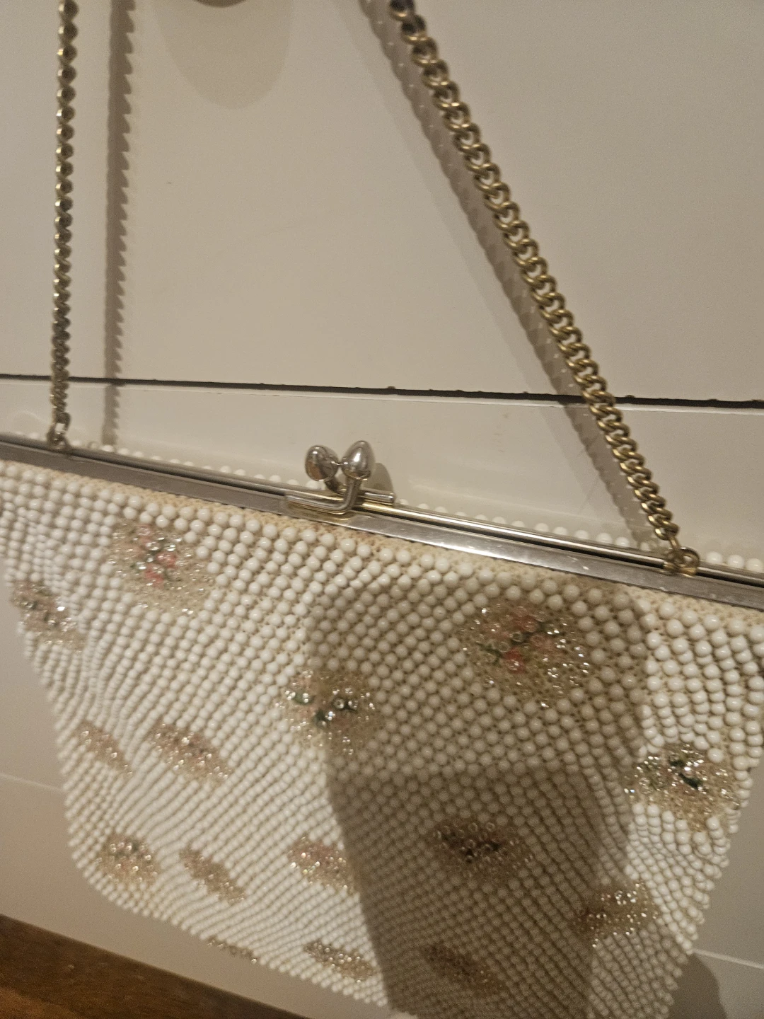 Vintage White Beaded Floral Evening Clutch Purse - photo 4