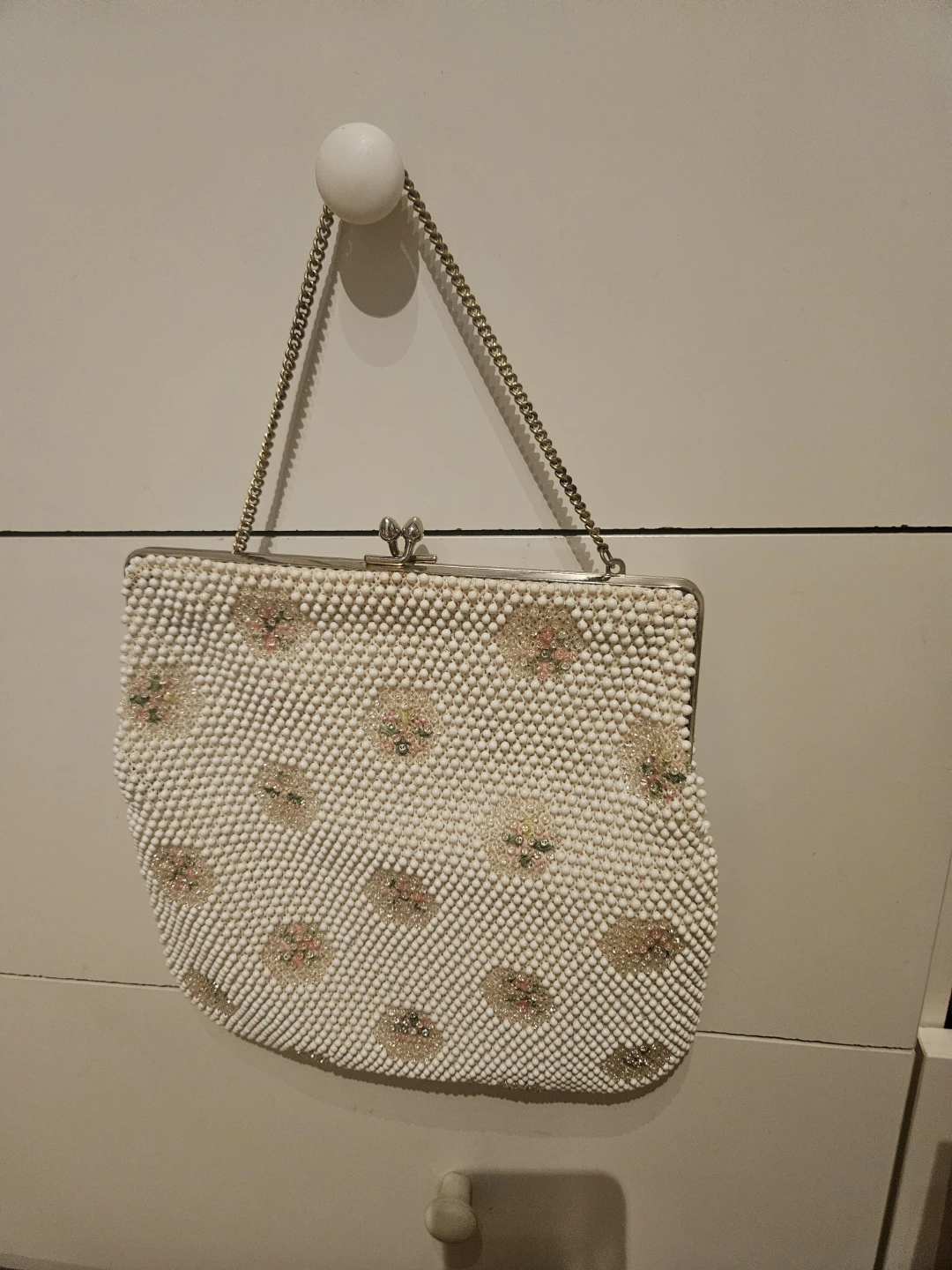 Vintage White Beaded Floral Evening Clutch Purse - photo 5