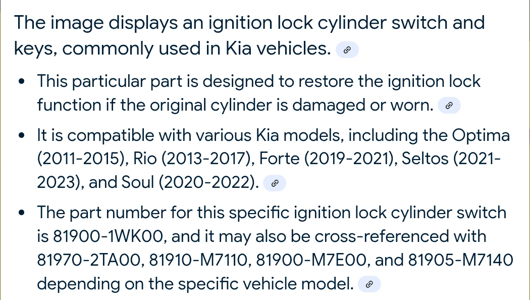 Ignition Lock Cylinder Switch with Keys for Kia Optima Rio Forte - photo 4