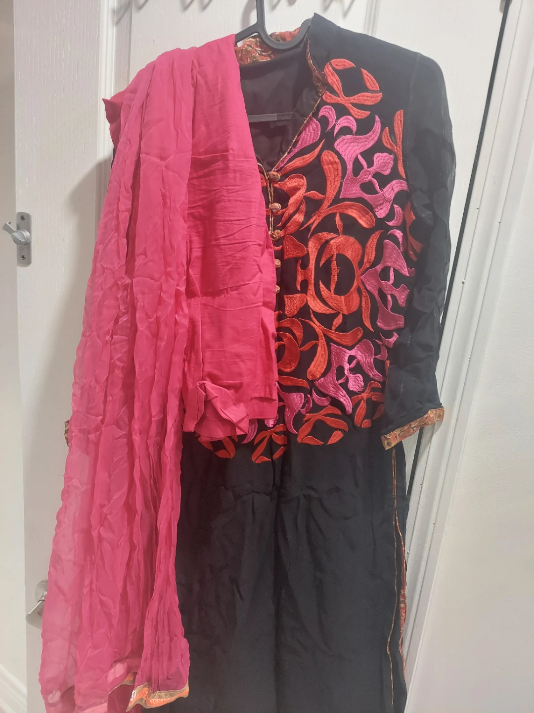 Black Kurti with Pink Dupatta