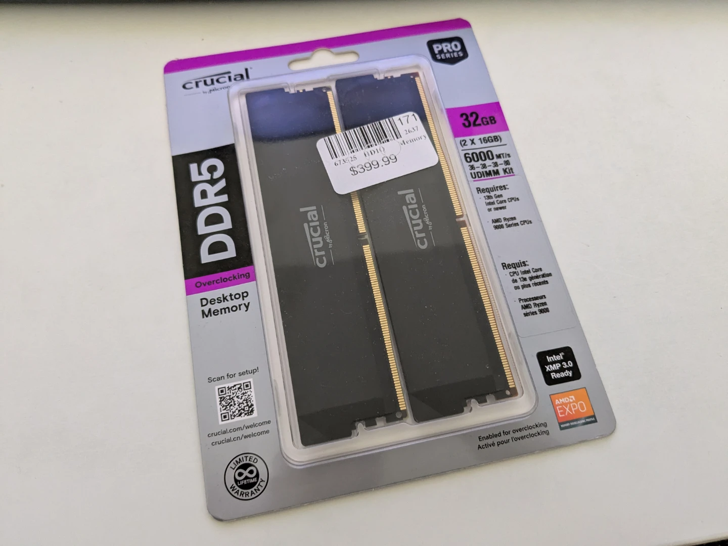 Crucial DDR5 32GB (2 x 16GB) 6000 MT/s UDIMM Kit