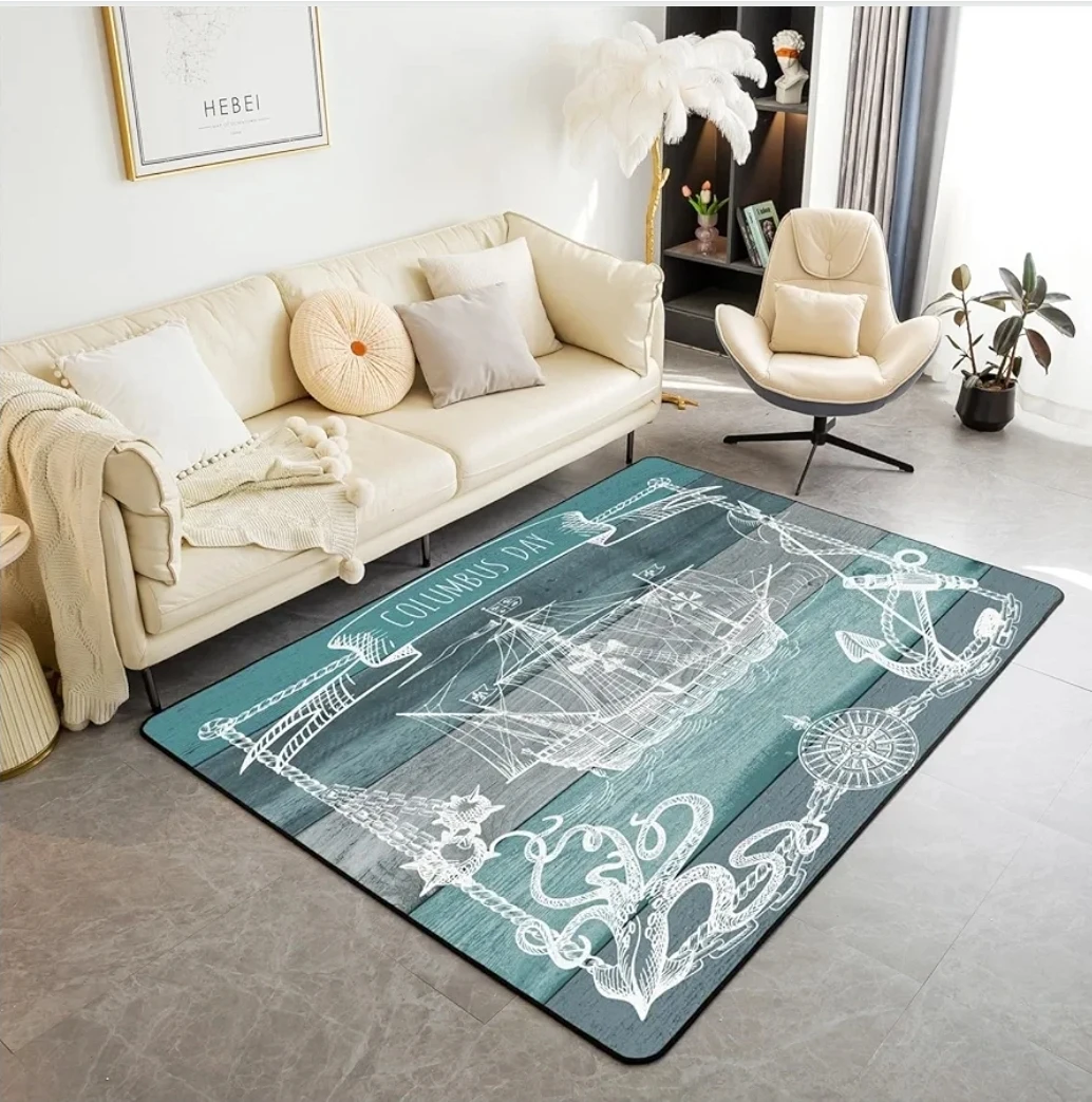5x7 Nautical Sailboat Area Rug | Ocean Theme Non-Slip Carpet