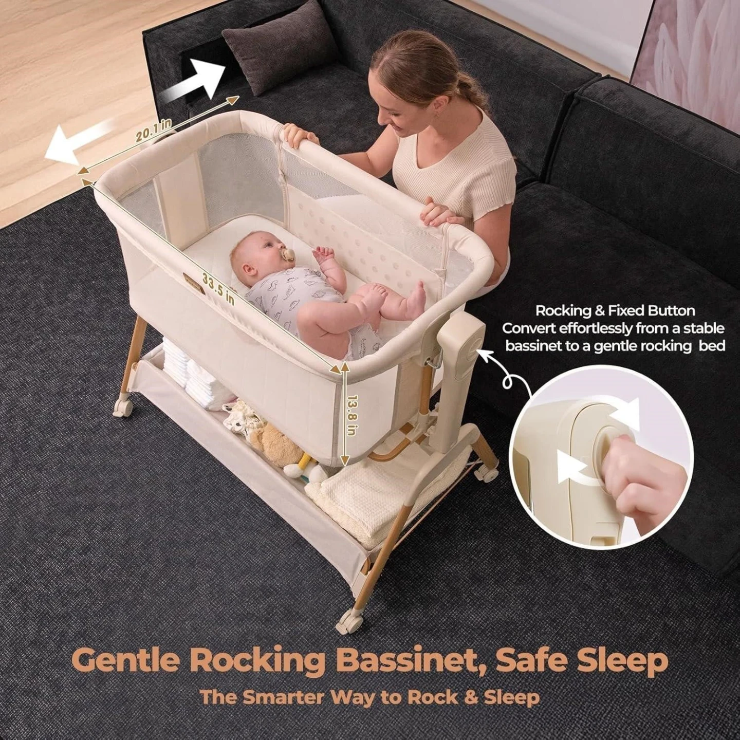 New Ezbaby Gentle Rocking Bassinet - Cream - photo 4