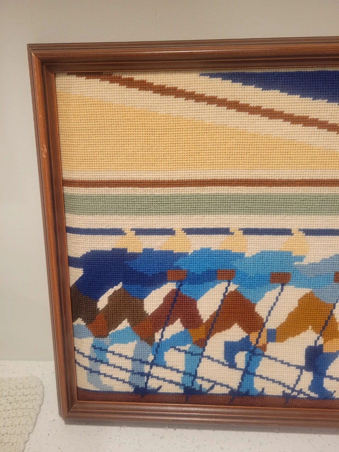Mid Century Framed Ski Scene Needlepoint Art - photo 2