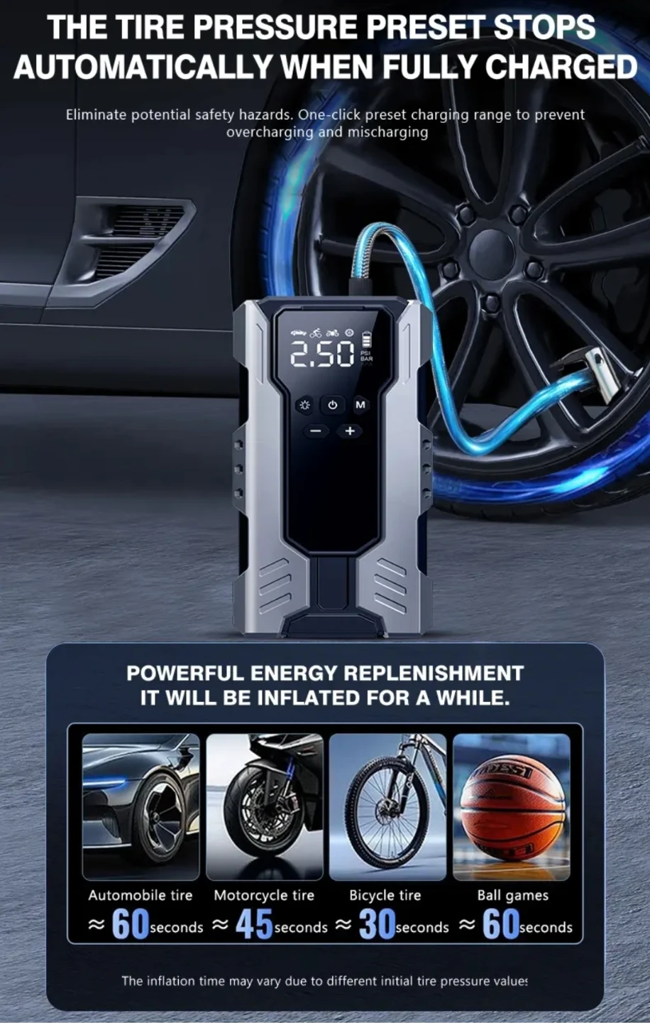 Portable Jump Starter with Air Compressor 18000mAH 4000A peak - photo 5