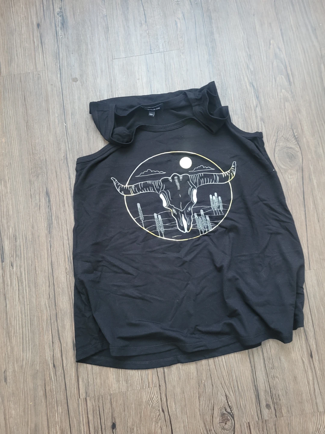 Black Tank Top with Bull Skull Graphic