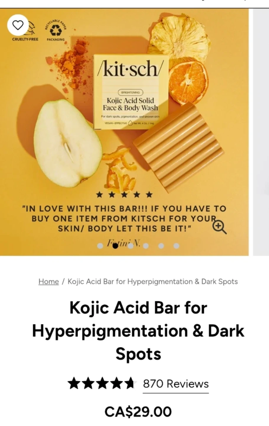 Kitsch Kojic Acid Solid Face & Body Wash (114g) - photo 2