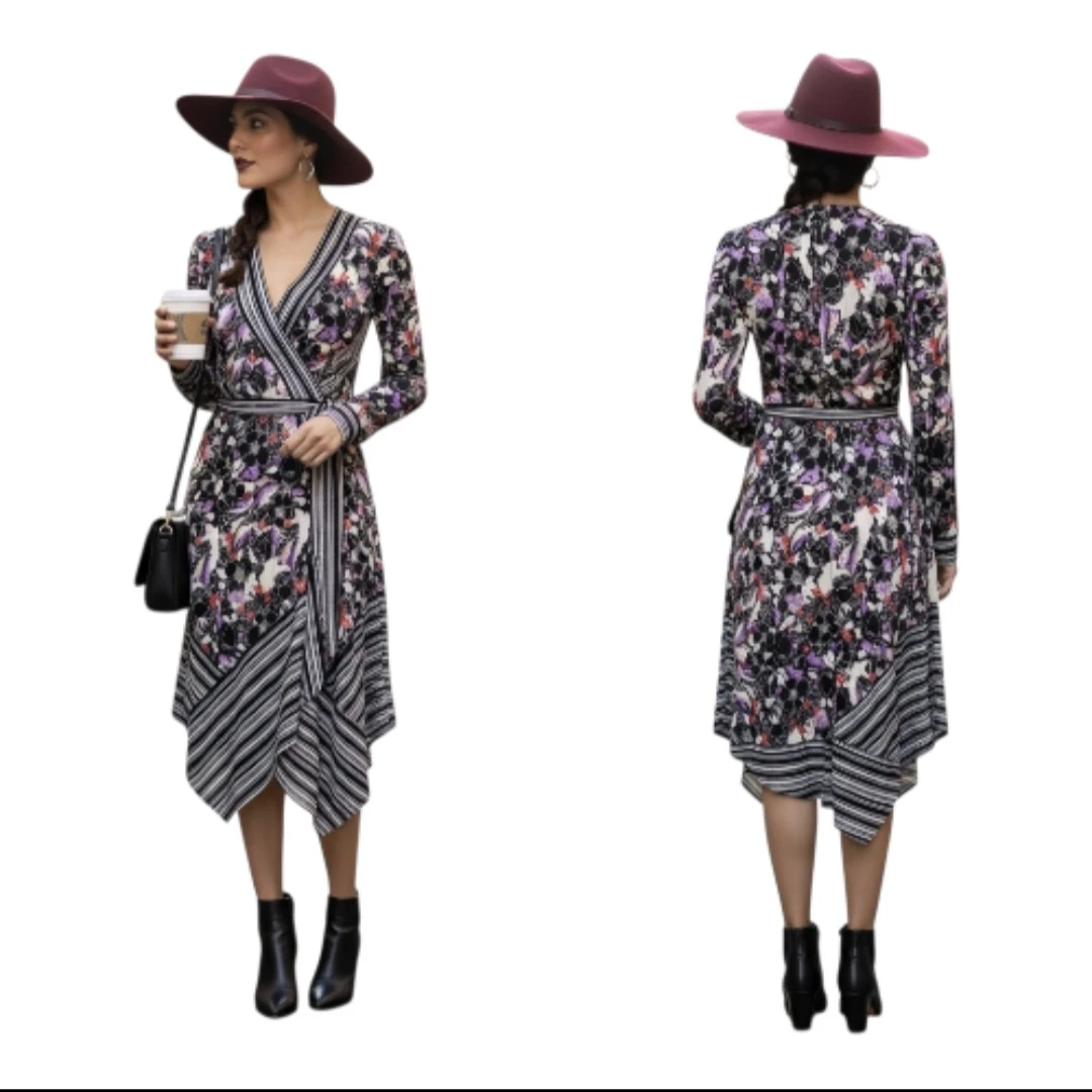 BNWTT BCBGMAXAZRIA Mixed-Print Asymmetric Wrap Dress Size S - photo 2