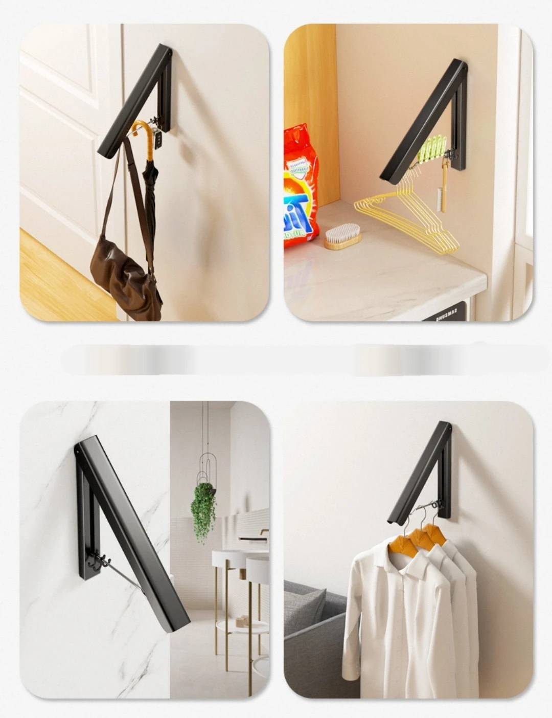 Foldable Drying Rack Wall Mounted Laundry Clothes Hanger - photo 3